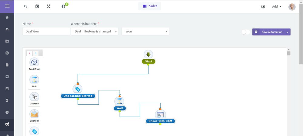 Workflow automation designer in Agile CRM